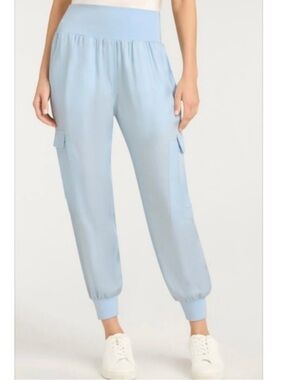 Cinq A Sept Spring Sky Blue Giles Satin Cargo Jogger Pant Size Small